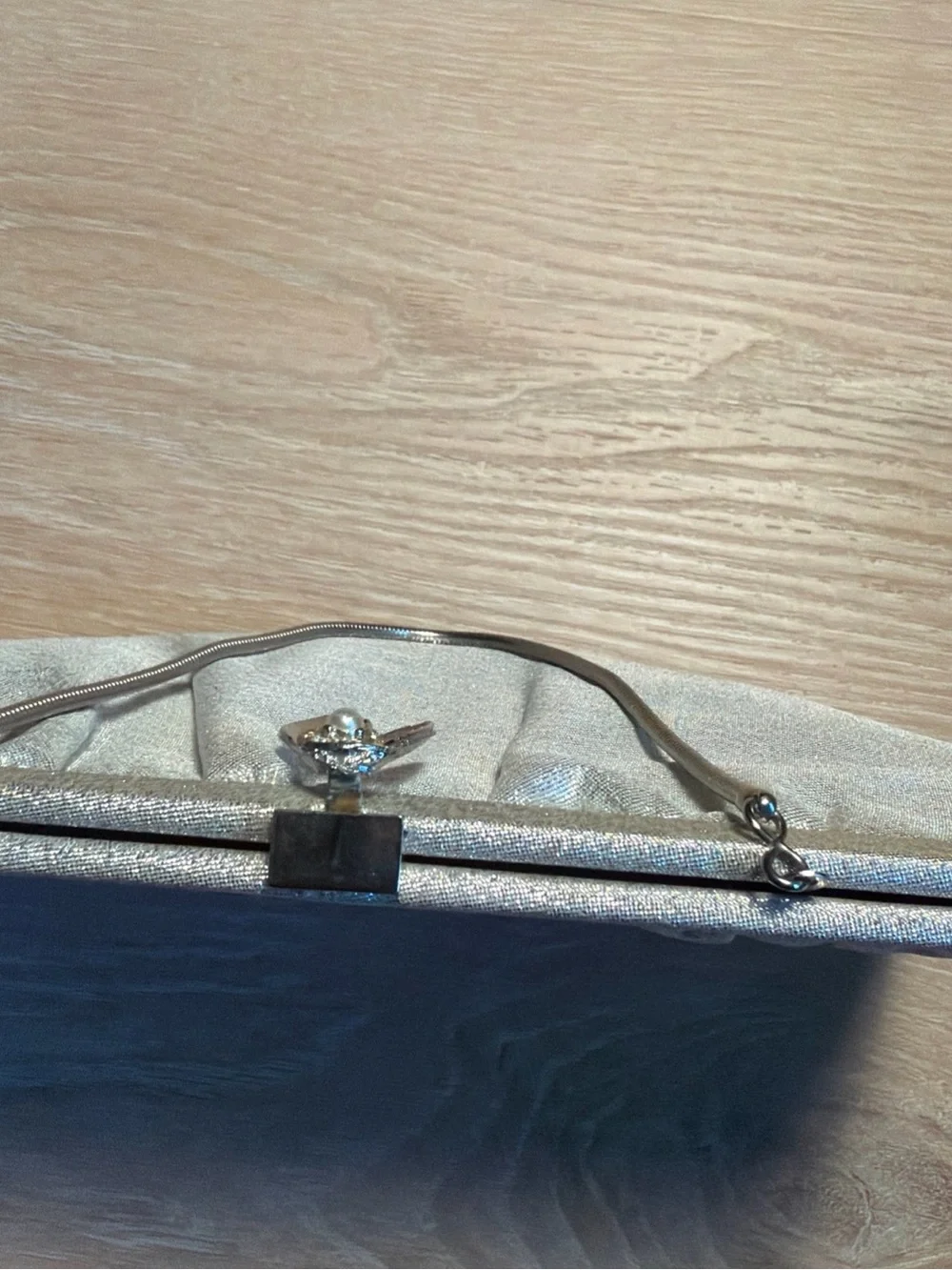 Vintage 1960s Silver Lamé Evening Clutch Bag with Structured Metal Top Handle